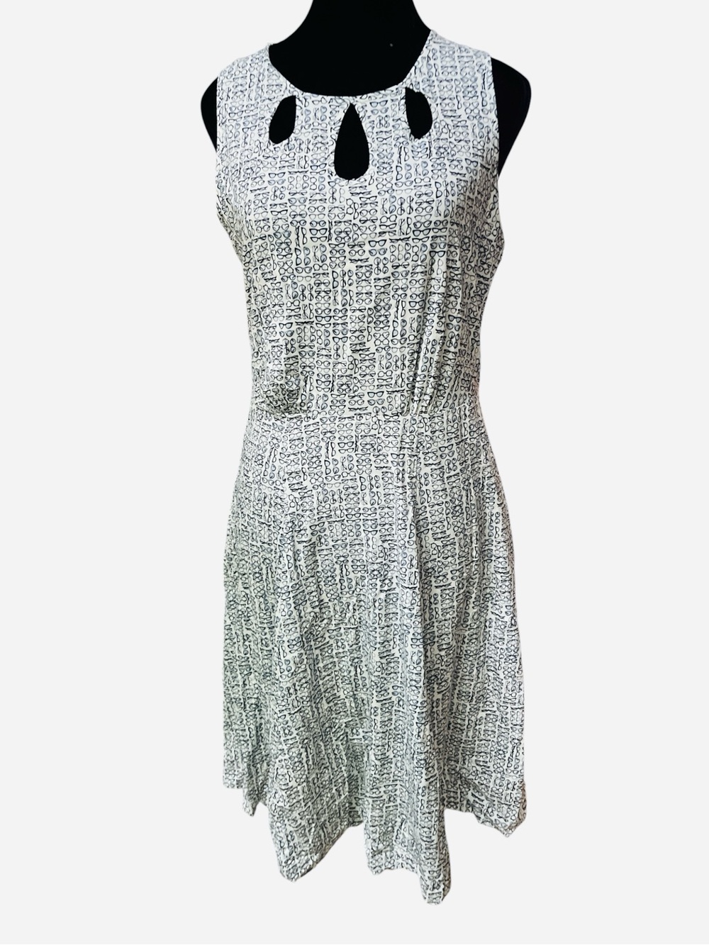 Saville Row Eyeglasses Print Fit & Flare Dress White Size 8
